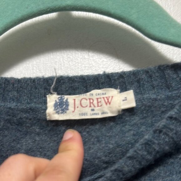 J. Crew Blue Crew Neck Sweater 100% lambs wool women’s large - Picture 4 of 8